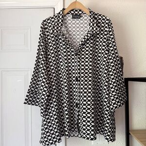 SWINGS BY BREEKE black white geo print knit lagenlook art wear button up tunic